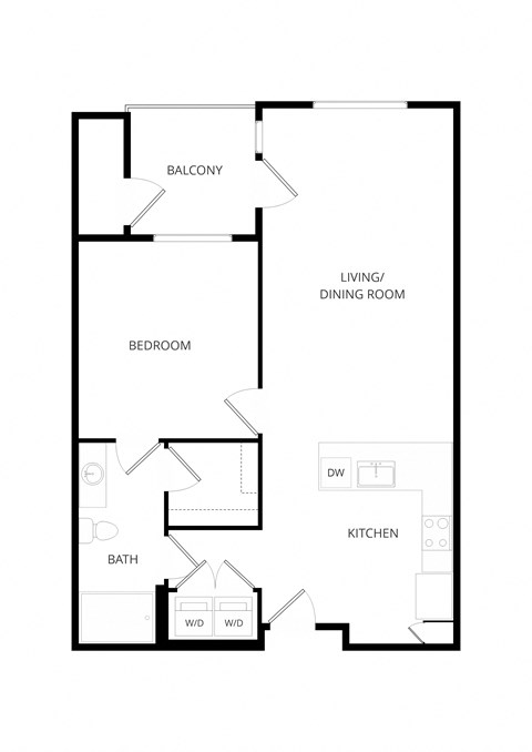 Floor plan for 1 bed, 1 bath, 768 sqft